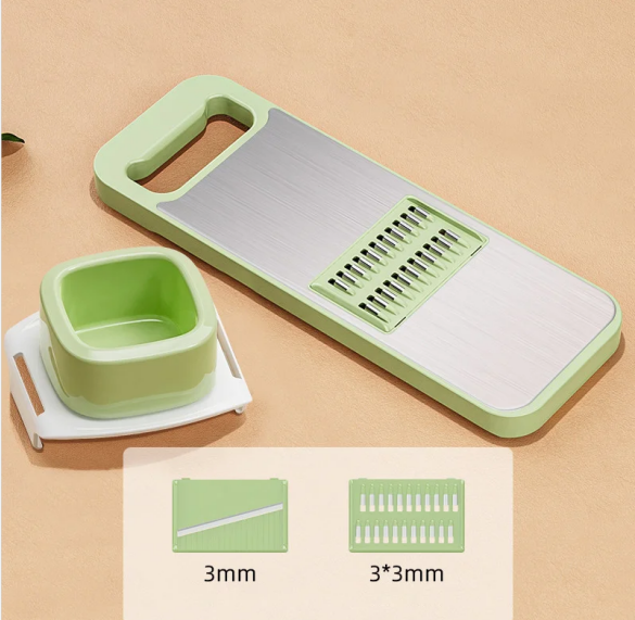 多功能切菜器不銹鋼蘿蔔土豆刨絲切絲器大蒜切片機 封閉式護手設計，保護手指，遠離刀片，省力不傷手，百變料理一套搞定